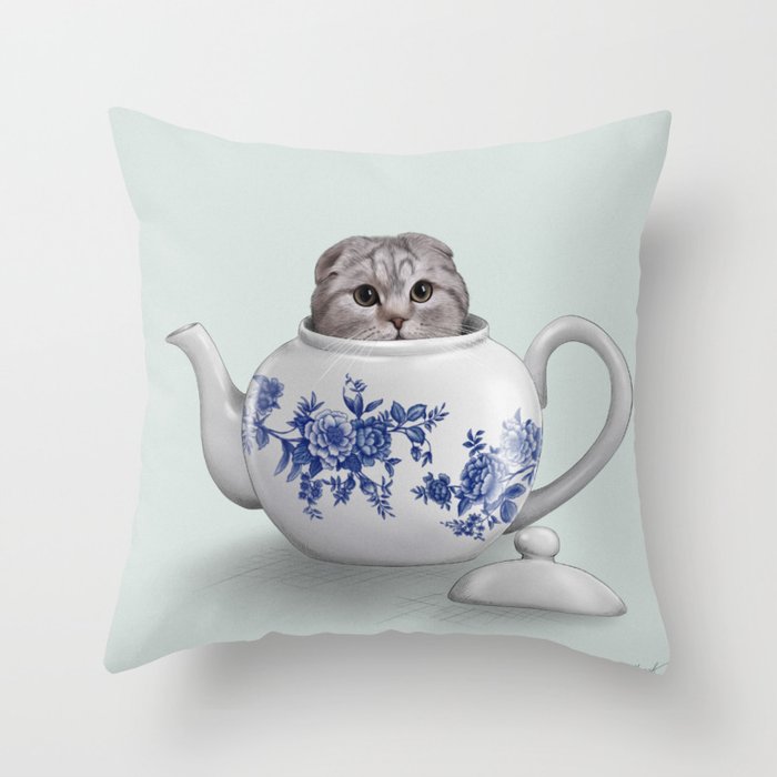 Tea-Cat Throw Pillow