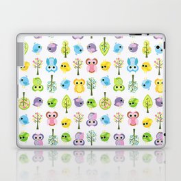 Cute funny pink yellow blue purple floral owl birds Laptop Skin