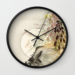 Full Moon Behind Grass - Japanese Vintage Woodblock Print Wall Clock