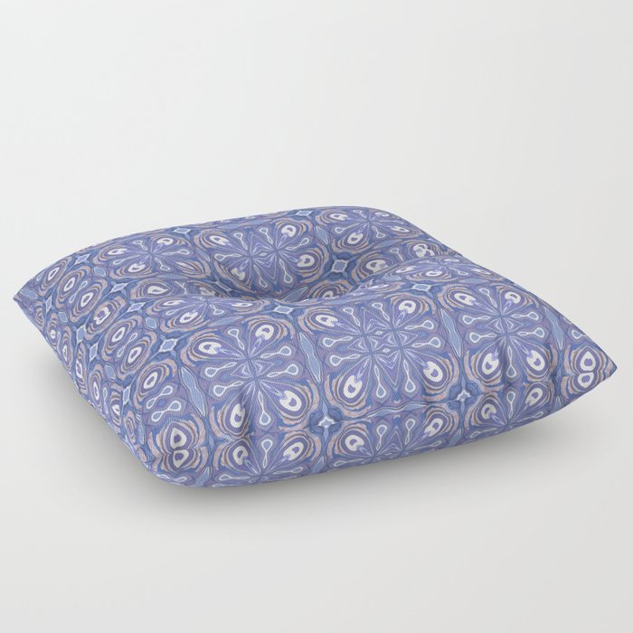 Periwinkle Blue Abstract Floral Pattern Illustration Floor Pillow