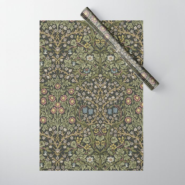 William Morris Vintage Blackthorn Green Charcoal Wrapping Paper