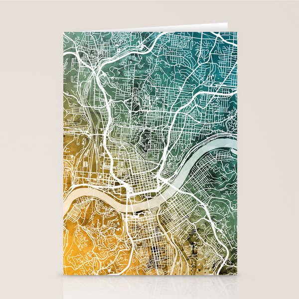 Cincinnati Ohio City Map Stationery Cards By Artpause Society6