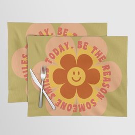 Be the reason someone smiles today - 60s 70s retro cherry blossom smiley typography  Placemat