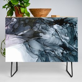Dark Payne's Grey Flowing Abstract Painting Credenza