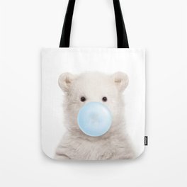 Baby Polar Bear Blowing Blue Bubble Gum, Kids, Baby Boy, Baby Animals Art Print by Synplus Tote Bag