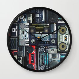 Vintage wall full of radio boombox of the 80s Wall Clock