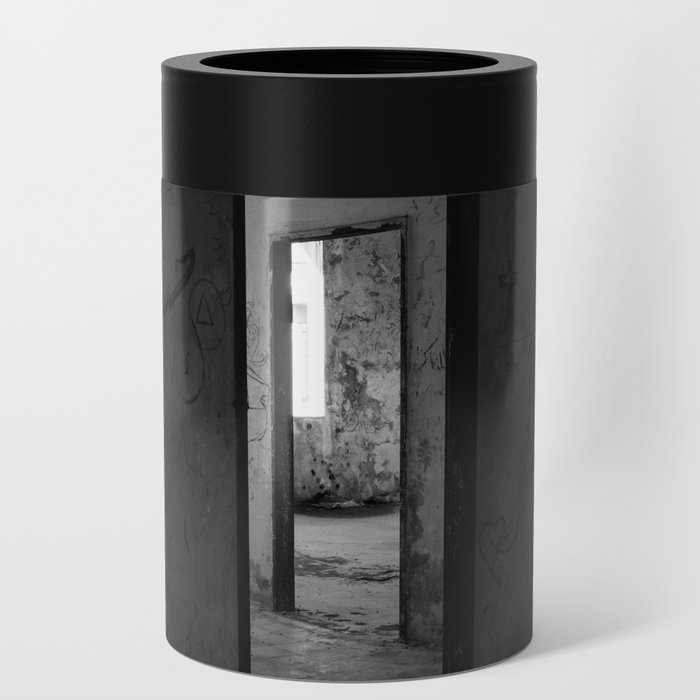 Doorways industrial ruins portrait black and white photograph / photography Can Cooler