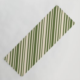 [ Thumbnail: Beige & Dark Olive Green Colored Pattern of Stripes Yoga Mat ]