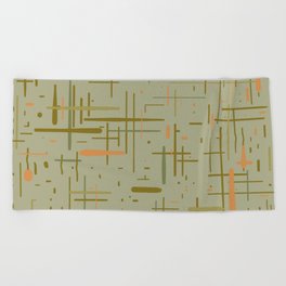 Mid-Century Modern Kinetikos Pattern in Retro Celadon Olive Green Cantaloupe Orange Beach Towel