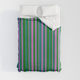 [ Thumbnail: Green, Orchid, and Teal Colored Lines Pattern Duvet Cover ]