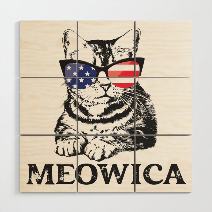 Meowica Cool American Cat Wood Wall Art