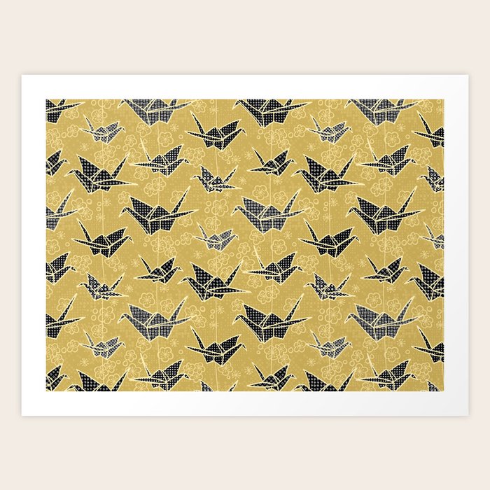 Black And Gold Japanese Origami Cranes Art Print By Marketastengl