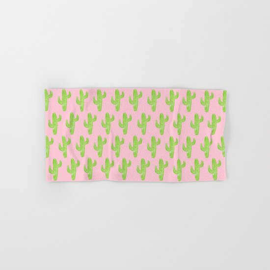 Linocut Cacti Minty Pinky Hand & Bath Towel