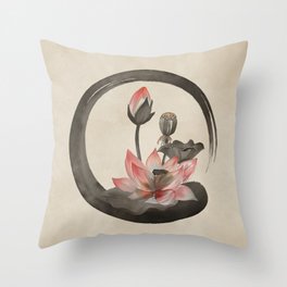 Enso Zen Circle and Lotus Throw Pillow