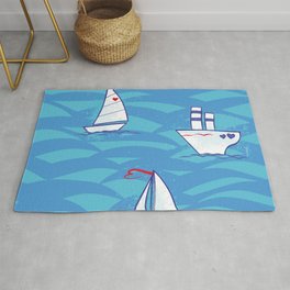 Modern with ship design. Abstract summer geometric seamless vintage pattern. Blue texture. Modern geometric background. Cruise ship transport. Blue sea. Underwater abstract background.  Area & Throw Rug