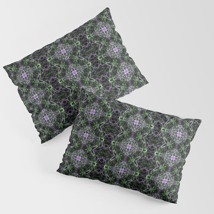 Liquid Light Series 76 ~ Green & Purple Abstract Fractal Pattern Pillow Sham