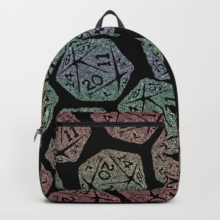 D20 for Gamers - Pastel Rainbow Gradient Icosahedron on Black Backpack