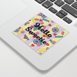 Hello Sweetie Candy & Heart Stripe Print Sticker