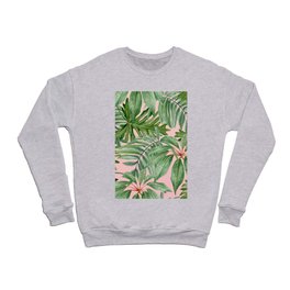 Tropical art,Palmtree,monstera pattern,pink background Crewneck Sweatshirt