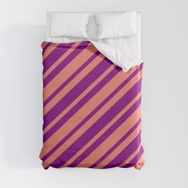 [ Thumbnail: Salmon and Purple Colored Pattern of Stripes Duvet Cover ]