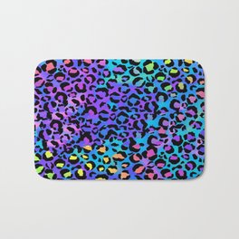 Holographic Rainbow Leopard Print Spots on Bright Neon Bath Mat