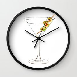 Cocktails. Martini. Watercolor Painting. Wall Clock