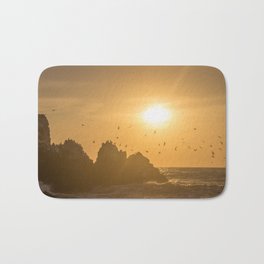 Sunset and Birds Flying Bath Mat | Seabirds, Orange, Digital, Searocks, Photo, Coastal, Ocean, Yellow, Peru, Color 