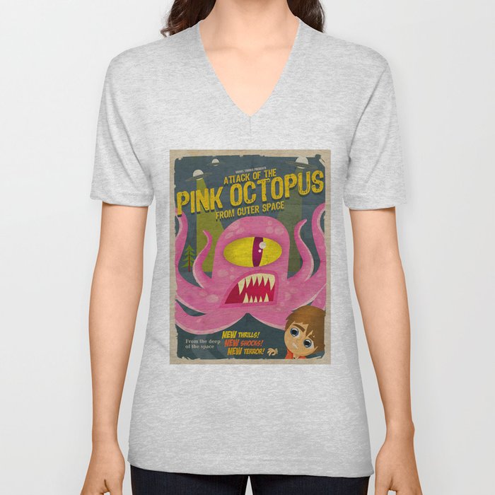Pink octopus from outer space V Neck T Shirt