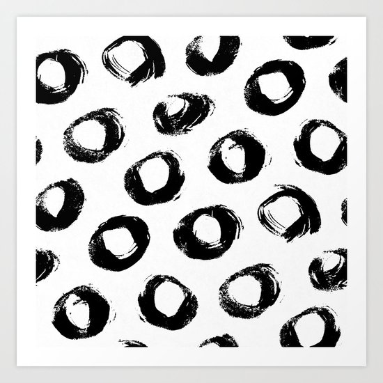 Brushed Dots Black and White Art Print