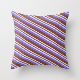 [ Thumbnail: Light Gray, Medium Slate Blue & Brown Colored Pattern of Stripes Throw Pillow ]