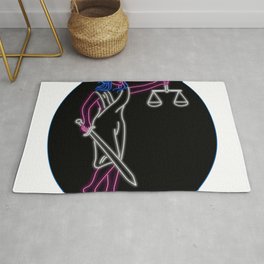Lady Justice Holding Sword and Balance Oval Neon Sign Rug | Neonsign, Ladyjustice, Sword, Girl, Balance, Scales, Romanmythology, Justice, Justitia, Robe 