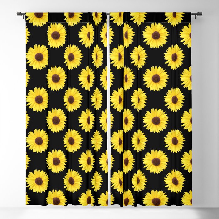 Sunflower Pattern on Black Blackout Curtain