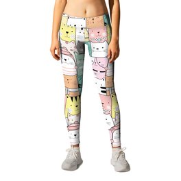 Crowd Of Hip Cats In Hats Leggings | Feline, Glasses, Hip, Crowd, Kitty, Scarves, Pink, White, Sweaters, Cats 