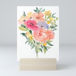 boho summer floral watercolor bright colorful pattern Mini Art Print