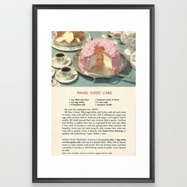 Vintage Baking Recipe, Pink Angel Food Cake 1950s  Framed Art Print