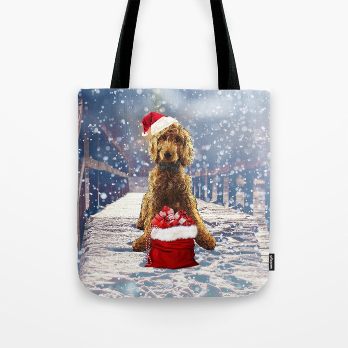 Christmas Golden Doodle and Snow Tote Bag