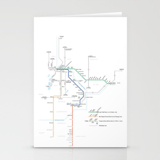 Twin Cities METRO System Map Stationery Cards
