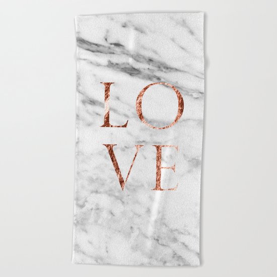 Rose gold marble LOVE Beach Towel