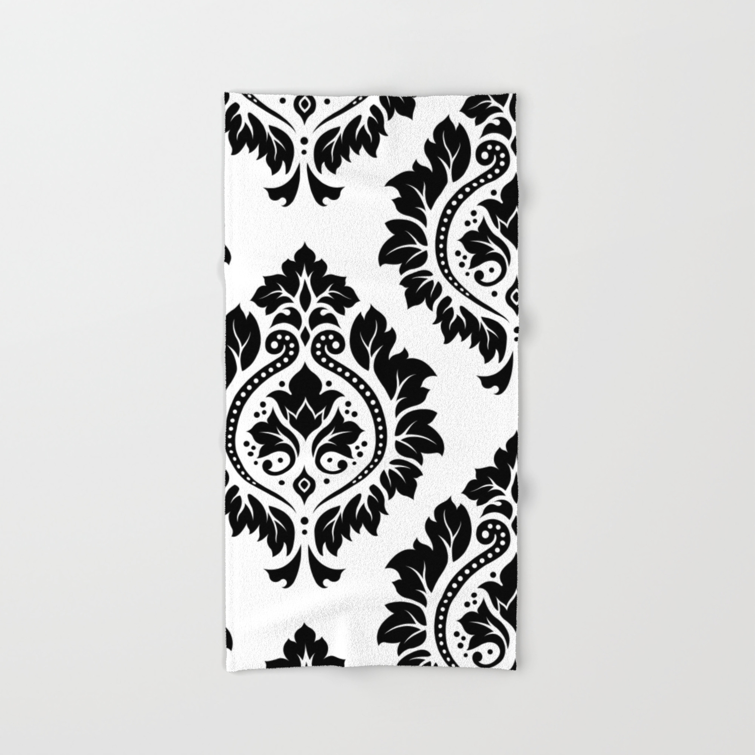 Decorative Damask Art I Black On White Hand Bath Towel By
