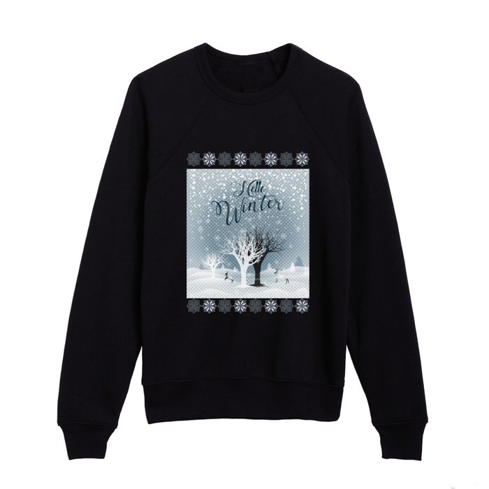 Winter Holiday Fairy Tale Fantasy Snowy Forest Collection Kids Crewneck