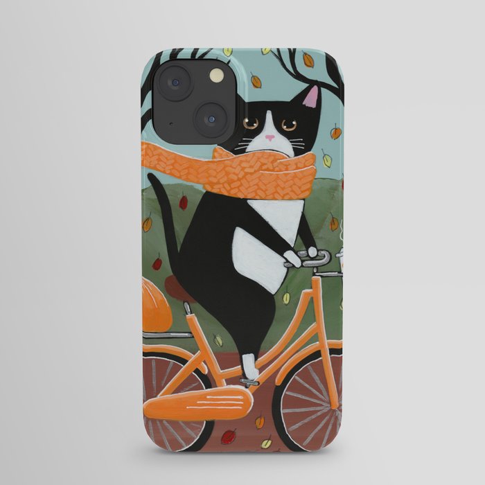 Tuxedo Cat Autumn Bicycle Ride iPhone Case
