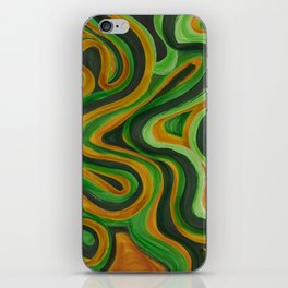 Abstract Retro Forest Green, Sage and Gold Swirl Lines iPhone Skin