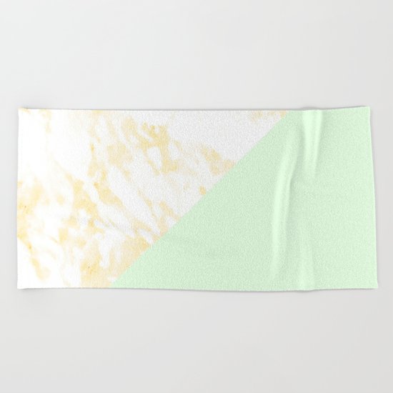 White Marble Pastel Orange and Light Green Geometric Beach Towel
