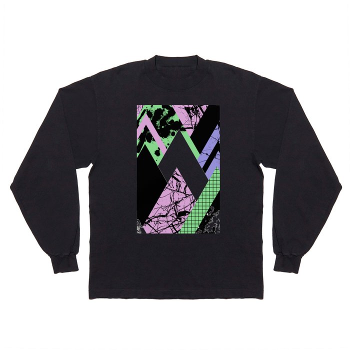 Textured Points - Marbled, pastel, black and white, paint splat textured geometric triangles Long Sleeve T Shirt