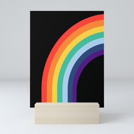 70s Rainbow, vintage stripes colors on black background Mini Art Print