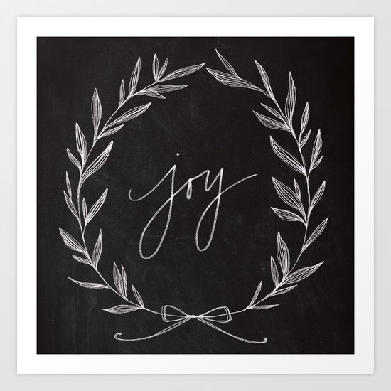 Chalkboard Art - Joy Wreath Art Print