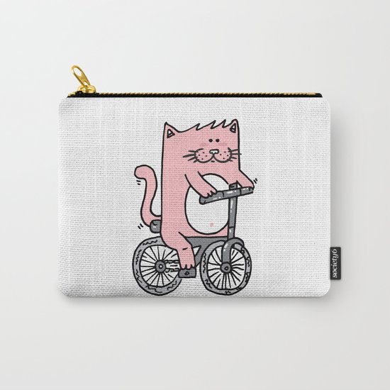 Cute pink cat riding the bike Carry-All Pouch