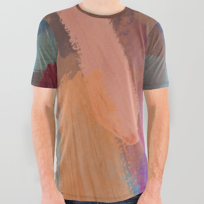 abstract splatter brush stroke painting texture background in red blue brown All Over Graphic Tee