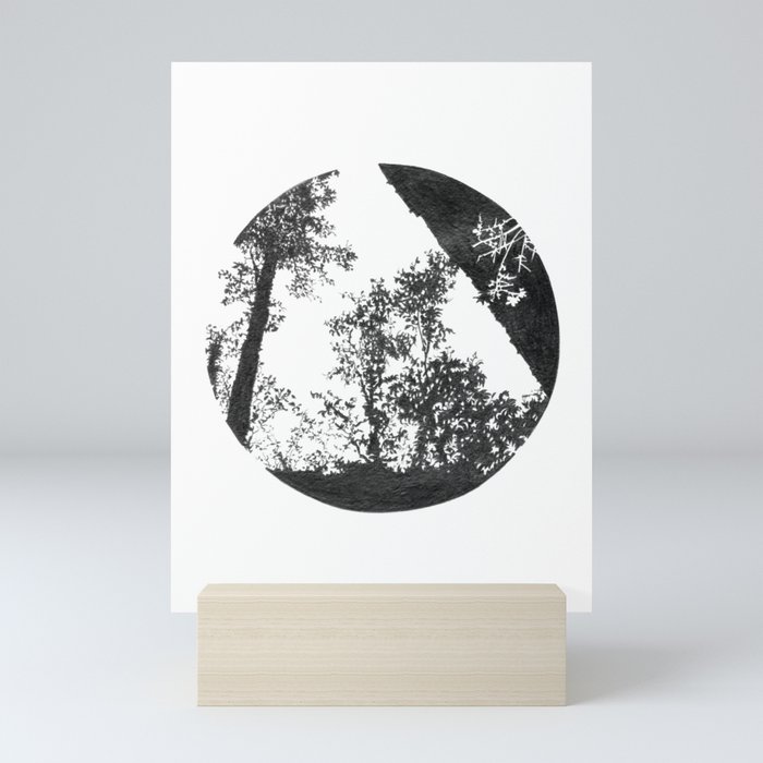 Graphite drawing landscape with trees against light Mini Art Print