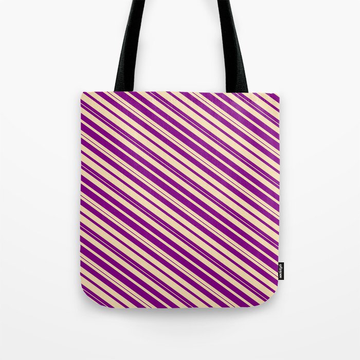 Purple & Tan Colored Lines/Stripes Pattern Tote Bag